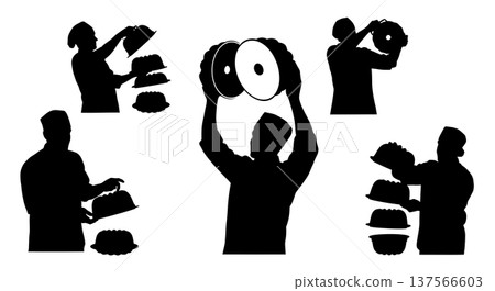 Black Solid Bakers Unmolding Cakes Set of Six on White Background Black Solid Bakers Unmolding Cakes Set of Six on White Background 137566603