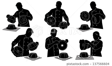 Black Solid Bakers Unmolding Cakes Set of Six on White Background Black Solid Bakers Unmolding Cakes Set of Six on White Background 137566604