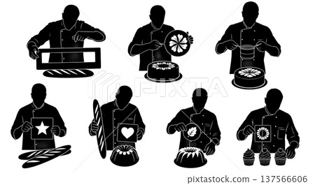 Black Solid Bakers Using Stencils Set of Six on White Background Black Solid Bakers Using Stencils Set of Six on White Background 137566606