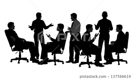 Black Solid Call Center Staff Collaborating Silhouettes Set of Six on White Background 137566619