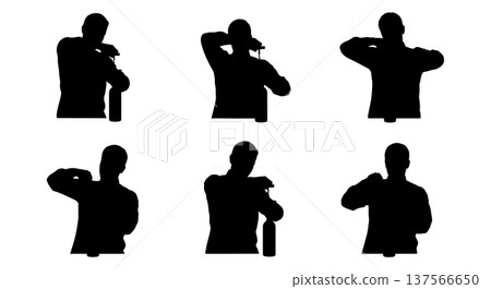 Black Solid Bartenders Opening Wine Bottles Set of Six on White Background Black Solid Bartenders Opening Wine Bottles Set of Six on White Background 137566650