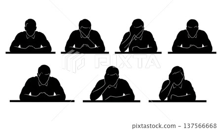 Black Solid Bartenders Leaning to Hear Set of Six on White Background 137566668