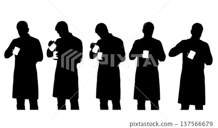 Black Solid Baristas Adjusting Steam Wand Silhouettes Set of Six on White Background Black Solid Baristas Adjusting Steam Wand Silhouettes Set of Six on White Background 137566679