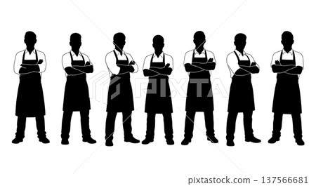 Black Solid Baristas Arms Crossed Silhouettes Set of Six on White Background Black Solid Baristas Arms Crossed Silhouettes Set of Six on White Background 137566681