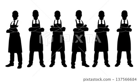 Black Solid Baristas Arms Crossed Silhouettes Set of Six on White Background Black Solid Baristas Arms Crossed Silhouettes Set of Six on White Background 137566684