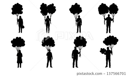 Black Solid Balloon Sales Vendors with Bunches Set of Six on White Background 137566701