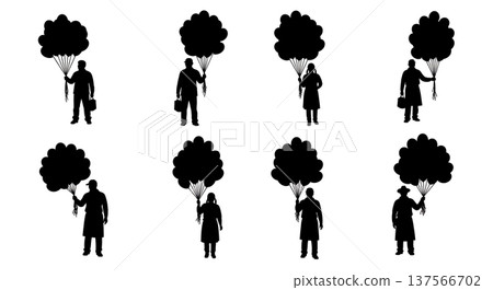 Black Solid Balloon Sales Vendors with Bunches Set of Six on White Background 137566702