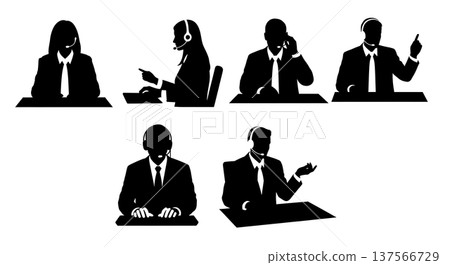 Black Solid Customer Service Agents Typing Silhouettes Set of Six Black Solid Customer Service Agents Typing Silhouettes Set of Six 137566729