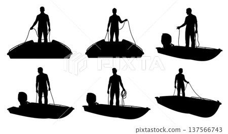 Black Solid Boat Showroom Sales Pros Set of Six on White Background Black Solid Boat Showroom Sales Pros Set of Six on White Background 137566743