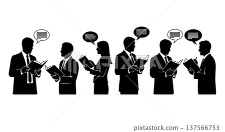 Black Solid Bilingual Agents with Reference Books Silhouettes Set of Six on White Background Black Solid Bilingual Agents with Reference Books Silhouettes Set of Six on White Background 137566753