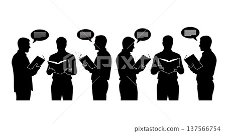 Black Solid Bilingual Agents with Reference Books Silhouettes Set of Six on White Background Black Solid Bilingual Agents with Reference Books Silhouettes Set of Six on White Background 137566754