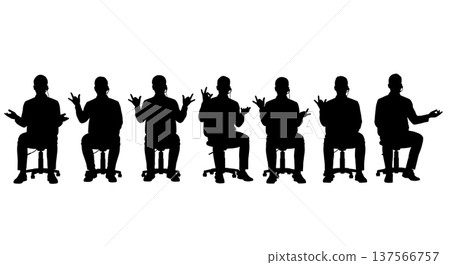 Black Solid Bilingual Support Agents Silhouettes Set of Six 137566757