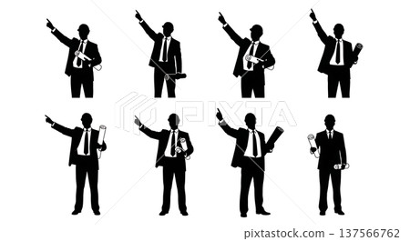 Black Solid Billboard Sales Agents Pointing Up Set of Six on White Background 137566762