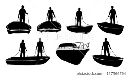 Black Solid Boat Showroom Sales Pros Set of Six on White Background Black Solid Boat Showroom Sales Pros Set of Six on White Background 137566764