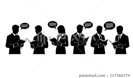 Black Solid Bilingual Agents with Reference Books Silhouettes Set of Six on White Background 137566774