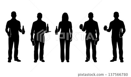 Black Solid Beverage Sales Rep Silhouettes Set of Six Black Solid Beverage Sales Rep Silhouettes Set of Six 137566780