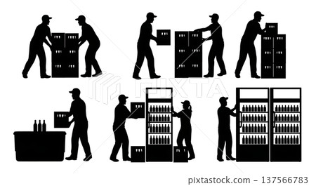 Black Solid Beverage Sales Reps Stacking Crates Set of Six on White Background Black Solid Beverage Sales Reps Stacking Crates Set of Six on White Background 137566783