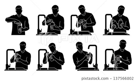 Black Solid Bartenders Washing Shakers Set of Six on White Background 137566802