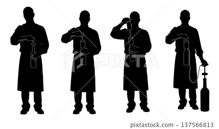 Black Solid Bartenders Using Wine Pumps Set of Six on White Background Black Solid Bartenders Using Wine Pumps Set of Six on White Background 137566813