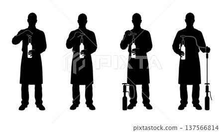 Black Solid Bartenders Using Wine Pumps Set of Six on White Background 137566814