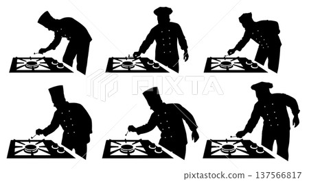 Black Solid Chef Lighting Stove Silhouettes Set of Six Black Solid Chef Lighting Stove Silhouettes Set of Six 137566817