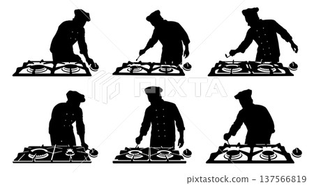 Black Solid Chef Lighting Stove Silhouettes Set of Six Black Solid Chef Lighting Stove Silhouettes Set of Six 137566819