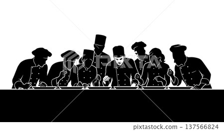 Black Solid Chef Inspecting Food Silhouettes Set of Six 137566824