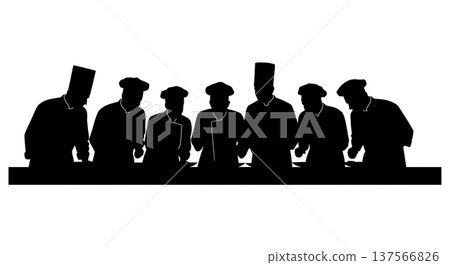 Black Solid Chef Inspecting Food Silhouettes Set of Six 137566826