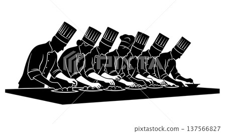 Black Solid Chef Inspecting Food Silhouettes Set of Six 137566827