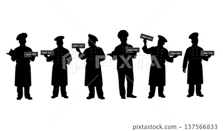Black Solid Chef Ticket Rail Silhouettes Set of Six 137566833