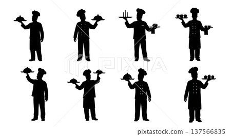 Black Solid Chef Tray Above Head Silhouettes Set of Six Black Solid Chef Tray Above Head Silhouettes Set of Six 137566835