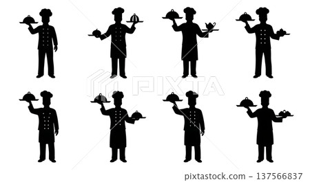 Black Solid Chef Tray Above Head Silhouettes Set of Six Black Solid Chef Tray Above Head Silhouettes Set of Six 137566837