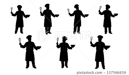 Black Solid Chef Holding Whisk Silhouettes Set of Six 137566839
