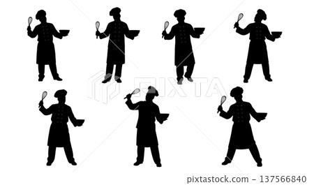 Black Solid Chef Holding Whisk Silhouettes Set of Six 137566840
