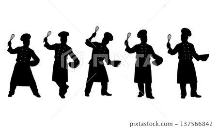 Black Solid Chef Holding Whisk Silhouettes Set of Six Black Solid Chef Holding Whisk Silhouettes Set of Six 137566842
