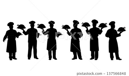 Black Solid Chef Holding Roast Silhouettes Set of Six 137566848