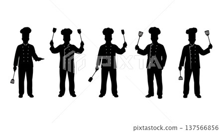 Black Solid Chef Holding Spatula Silhouettes Set of Six 137566856