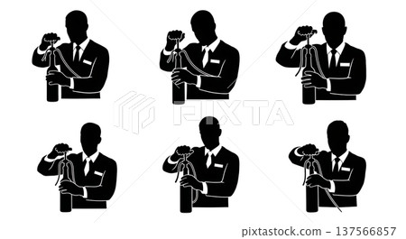 Black Solid Bartenders Using Wine Pumps Set of Six on White Background 137566857