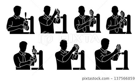 Black Solid Bartenders Waiting for Beer Foam Set of Six on White Background Black Solid Bartenders Waiting for Beer Foam Set of Six on White Background 137566859