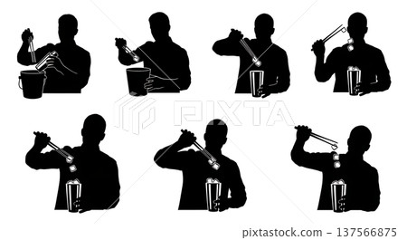 Black Solid Bartenders Using Ice Tongs Set of Six on White Background Black Solid Bartenders Using Ice Tongs Set of Six on White Background 137566875