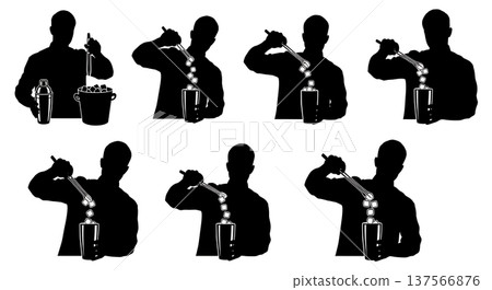 Black Solid Bartenders Using Ice Tongs Set of Six on White Background Black Solid Bartenders Using Ice Tongs Set of Six on White Background 137566876