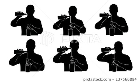 Black Solid Bartenders Using Jiggers Set of Six on White Background 137566884