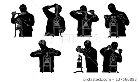 Black Solid Bartenders Using Juice Presses Set of Six on White Background Black Solid Bartenders Using Juice Presses Set of Six on White Background 137566888