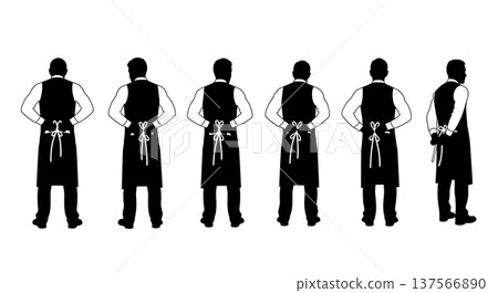 Black Solid Bartenders Tying Aprons Set of Six on White Background 137566890