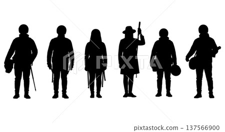 Black Solid Bartenders Using Blenders Set of Six on White Background 137566900