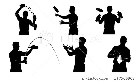 Black Solid Bartenders Rolling Ice Set of Six on White Background Black Solid Bartenders Rolling Ice Set of Six on White Background 137566905
