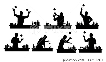 Black Solid Bartenders Tossing Coasters Set of Six on White Background Black Solid Bartenders Tossing Coasters Set of Six on White Background 137566911