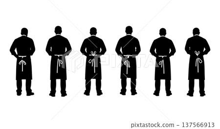 Black Solid Bartenders Tying Aprons Set of Six on White Background 137566913