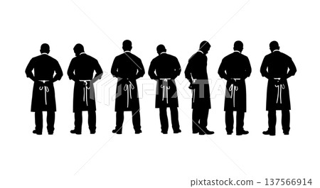 Black Solid Bartenders Tying Aprons Set of Six on White Background 137566914