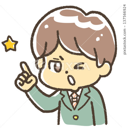 A male student in a blazer holding one finger A male student in a blazer holding one finger 137566924